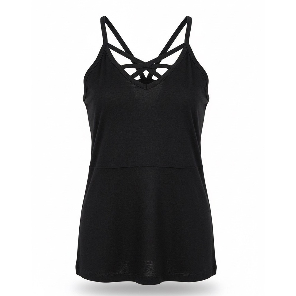 Bozzolo Women Black Lattice Cage V-Neck Strappy Cami‎ Tank Top Large RT50455